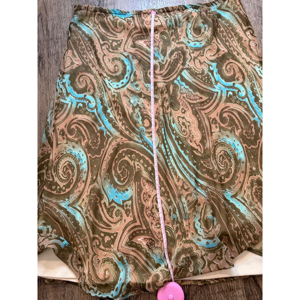 Vintage Style Paisley Mesh Midi Skirt Brown Turquoise Boho Lined Size 10 - Picture 3 of 6